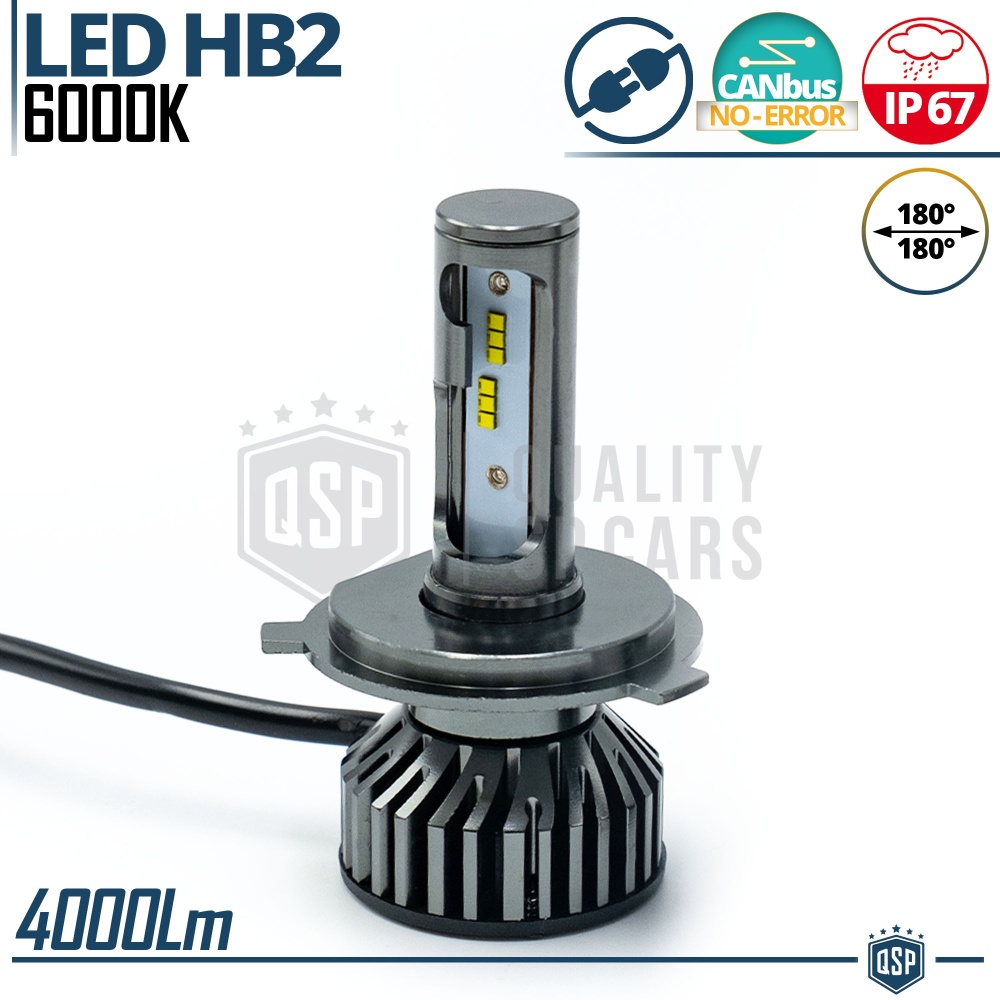 1 Bombilla LED HB2 CANbus 4000LM | Luz Blanca 6000K | Conversión Profesional de Halógena HB2 a LED