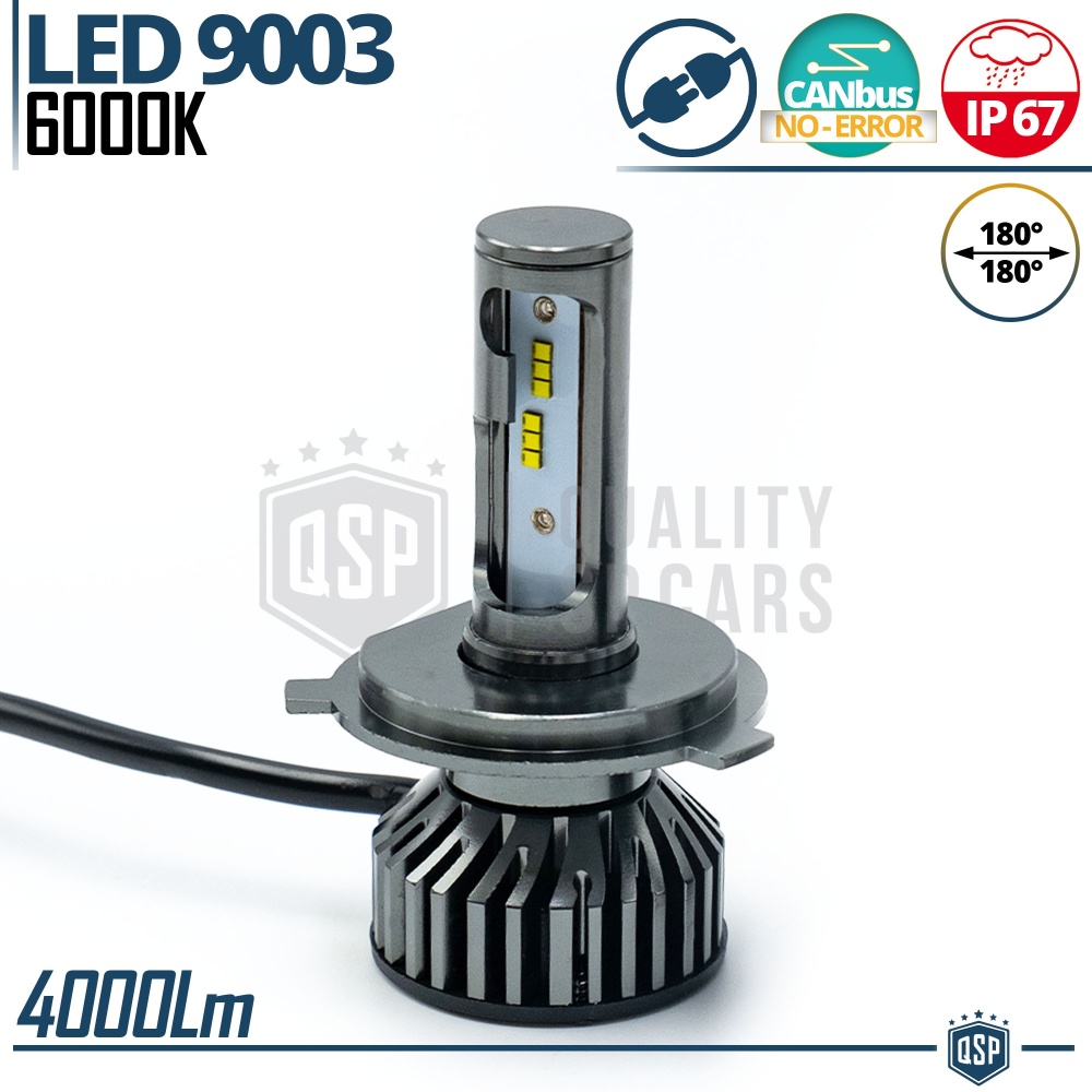 1 Bombilla LED 9003 CANbus 4000LM | Luz Blanca 6000K | Conversión Profesional de Halógena 9003 a LED