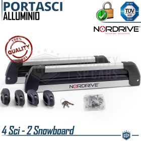 PORTAESQUÍS Coche Universal NORDRIVE en Aluminio | Sobre Techo con Barras de Techo | Aprobado TÜV GS