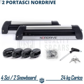 PORTAESQUÍS Coche Universal NORDRIVE en Aluminio | Sobre Techo con Barras de Techo | Aprobado TÜV GS