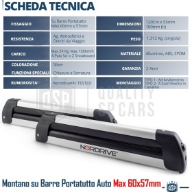 PORTAESQUÍS Coche Universal NORDRIVE en Aluminio | Sobre Techo con Barras de Techo | Aprobado TÜV GS