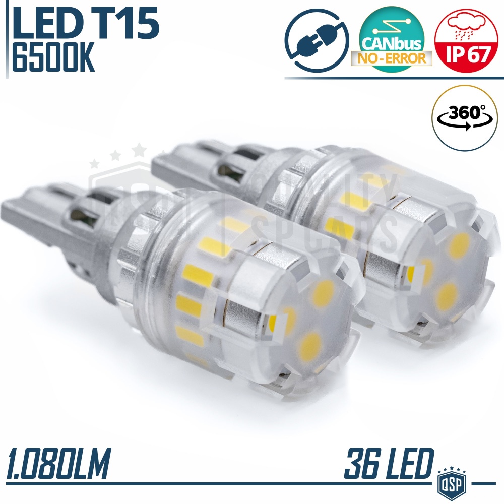 2 Lampadine LED T15 W16W CANbus | Luce Intensa 360° Bianco GHIACCIO 6500K | Plug & Play