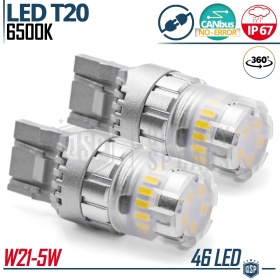 2x Bombillas LED T20 - W21/5W CANnbus | Luz Potente Blanco Frío 6500K | 1400 LUMEN
