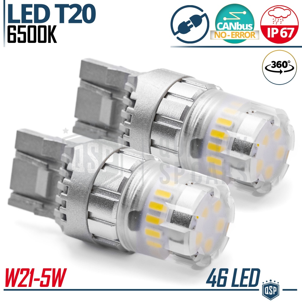 2x Bombillas LED T20 - W21/5W CANnbus | Luz Potente Blanco Frío 6500K | 1400 LUMEN