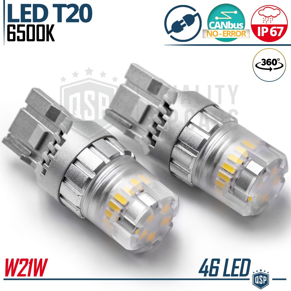 2x Bombillas LED T20 - W21W CANnbus | Luz Potente Blanco Frío 6500K | 1400 LUMEN