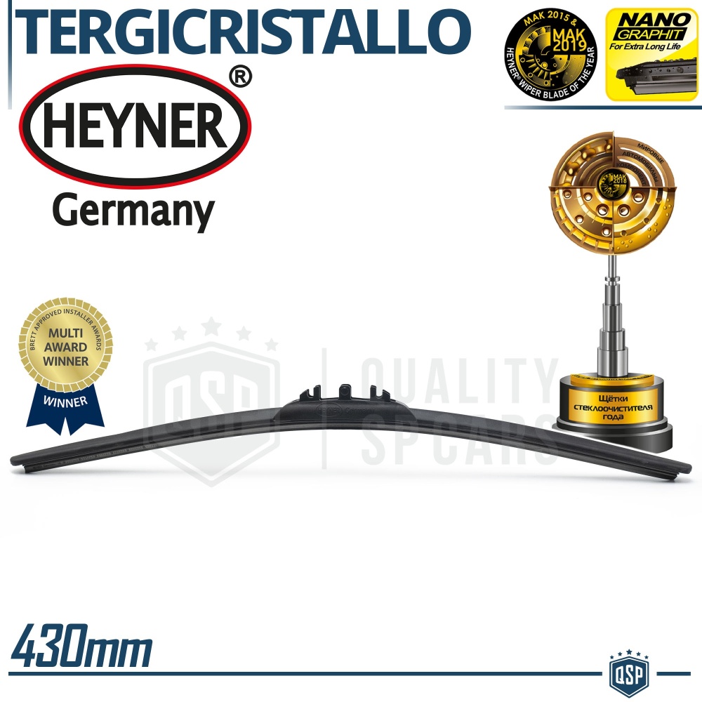 1 Balai d'Essuie-Glace 430mm HEYNER GERMANY Super Flat Premium | Caoutchouc NANO Graphité | PRIMEÉ