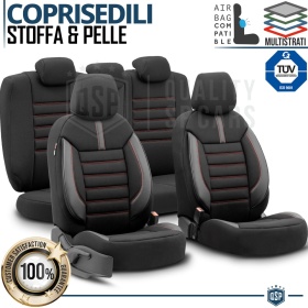 FUNDAS ASIENTO de Coche Universales en CUERO PU, Tejido, Costuras ROJAS | Delantero + Trasero | TÜV - AIRBAG SYSTEM