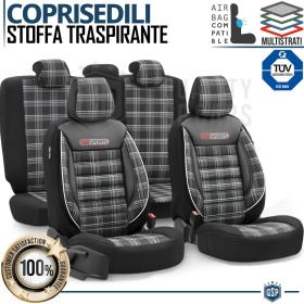 FUNDAS ASIENTOS Coche Universales COMPLETOS OtoM GTI Sports en Cuero Pu y Tela a Cuadros | TUV - AIRBAG SYSTEM