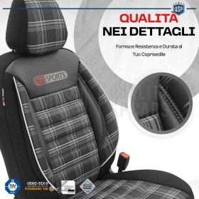 FUNDAS ASIENTOS Coche Universales COMPLETOS OtoM GTI Sports en Cuero Pu y Tela a Cuadros | TUV - AIRBAG SYSTEM
