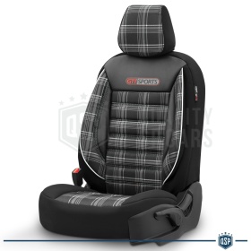 FUNDAS ASIENTOS Coche Universales COMPLETOS OtoM GTI Sports en Cuero Pu y Tela a Cuadros | TUV - AIRBAG SYSTEM