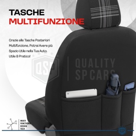 FUNDAS ASIENTOS Coche Universales COMPLETOS OtoM GTI Sports en Cuero Pu y Tela a Cuadros | TUV - AIRBAG SYSTEM