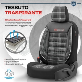 FUNDAS ASIENTOS Coche Universales COMPLETOS OtoM GTI Sports en Cuero Pu y Tela a Cuadros | TUV - AIRBAG SYSTEM