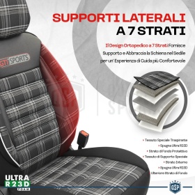 FUNDAS ASIENTOS Coche Universales COMPLETOS OtoM GTI Sports en Cuero Pu y Tela a Cuadros | TUV - AIRBAG SYSTEM