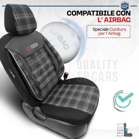 FUNDAS ASIENTOS Coche Universales COMPLETOS OtoM GTI Sports en Cuero Pu y Tela a Cuadros | TUV - AIRBAG SYSTEM