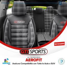 FUNDAS ASIENTOS Coche Universales COMPLETOS OtoM GTI Sports en Cuero Pu y Tela a Cuadros | TUV - AIRBAG SYSTEM
