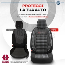 FUNDAS ASIENTOS Coche Universales COMPLETOS OtoM GTI Sports en Cuero Pu y Tela a Cuadros | TUV - AIRBAG SYSTEM
