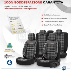 FUNDAS ASIENTOS Coche Universales COMPLETOS OtoM GTI Sports en Cuero Pu y Tela a Cuadros | TUV - AIRBAG SYSTEM