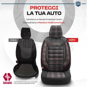 FUNDAS ASIENTOS Coche Universales COMPLETOS OtoM GTI Sports en Cuero Pu y Tela a Cuadros Rojos | TUV - AIRBAG SYSTEM