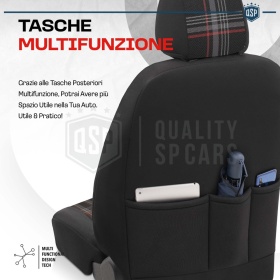 FUNDAS ASIENTOS Coche Universales COMPLETOS OtoM GTI Sports en Cuero Pu y Tela a Cuadros Rojos | TUV - AIRBAG SYSTEM