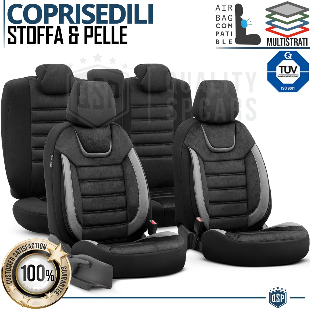 FUNDAS ASIENTOS Coche Universales Cuero Pu y Efecto Ante, COMPLETO Delantero + Trasero | TUV - AIRBAG SYSTEM