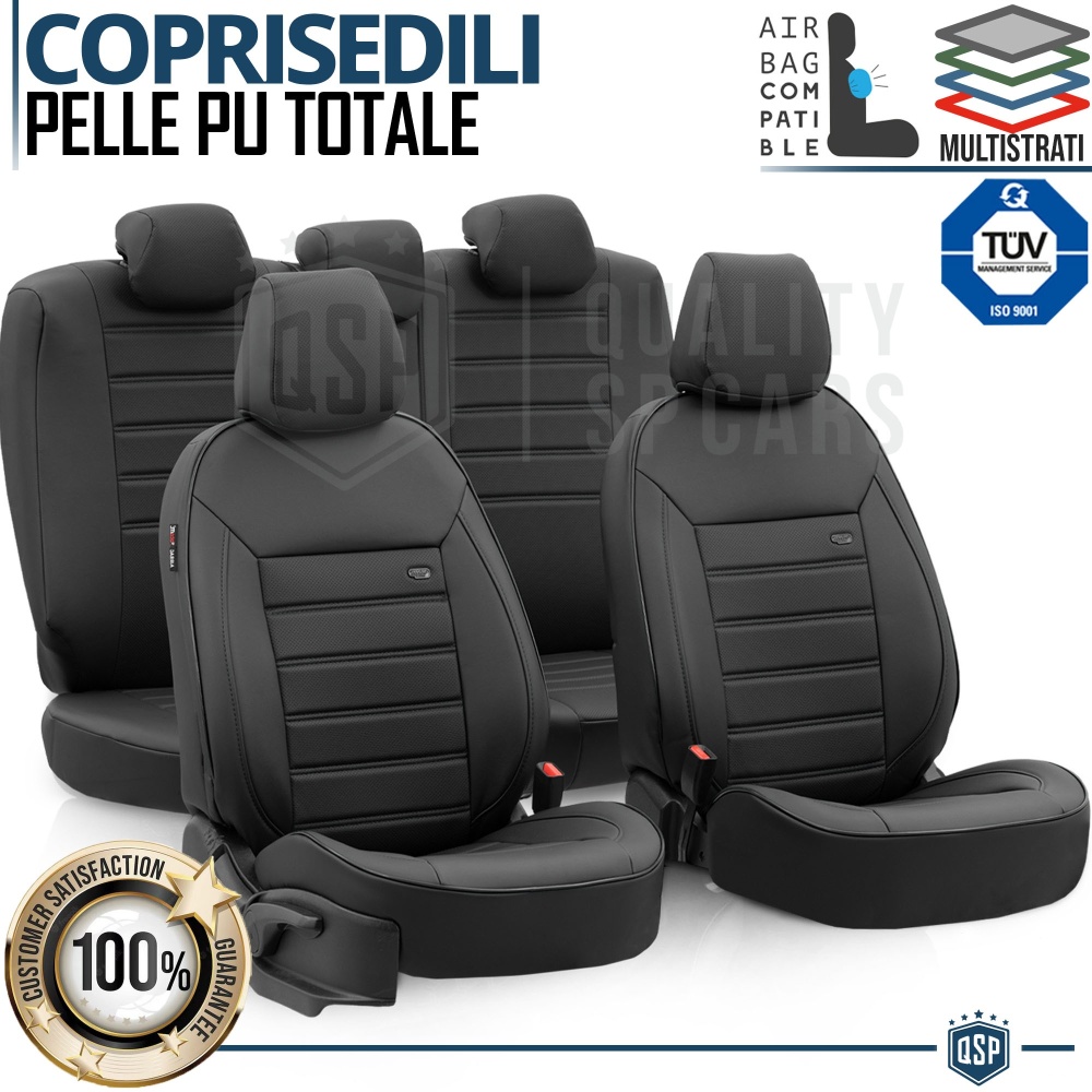 FUNDAS ASIENTOS Coche Universales en CUERO Pu AJUSTE PERFECTO, COMPLETO Delantero + Trasero | TUV - AIRBAG SYSTEM