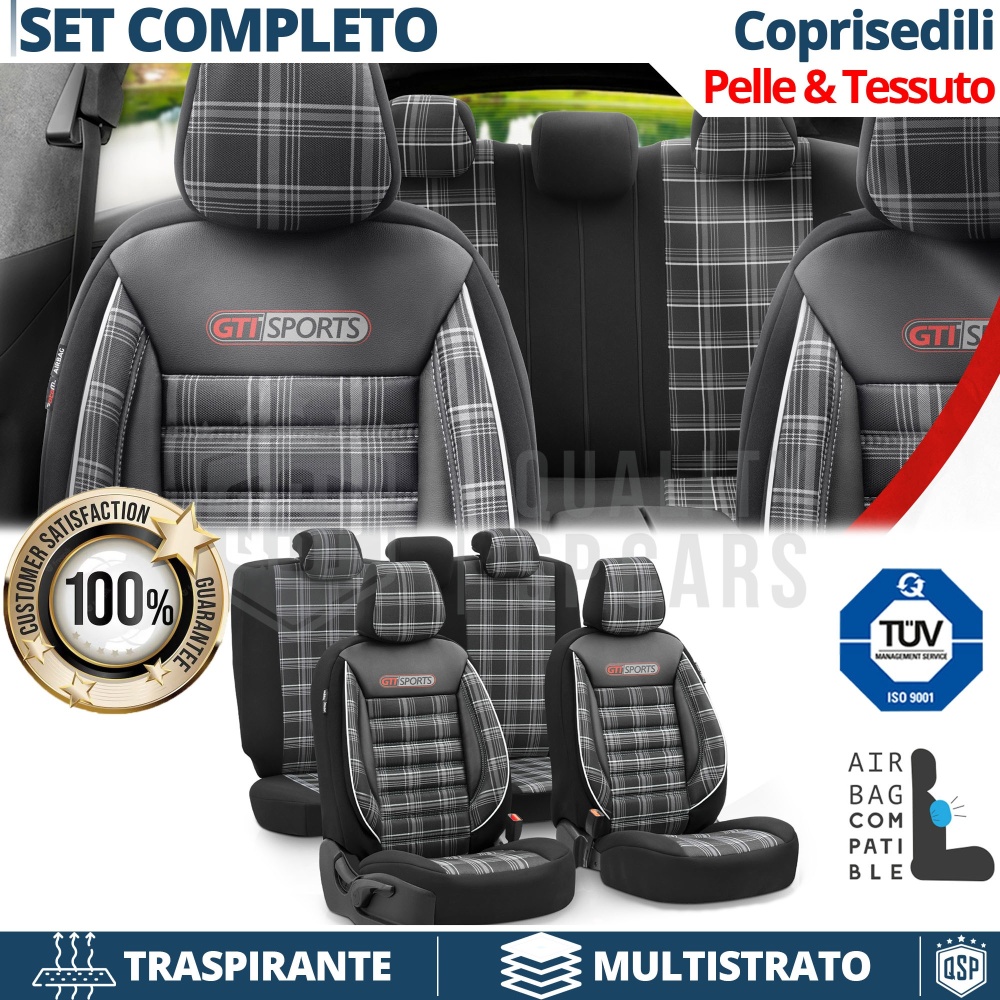 FUNDAS ASIENTOS para SUZUKI Swift COMPLETOS, OtoM GTI Sports en Cuero Pu y Tela a Cuadros | Certificados TÜV