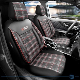 FUNDAS ASIENTOS para SUZUKI Swift COMPLETOS, OtoM GTI Sports en Cuero Pu y Tela a Cuadros Rojos | Certificados TÜV