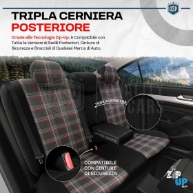 FUNDAS ASIENTOS para SUZUKI Swift COMPLETOS, OtoM GTI Sports en Cuero Pu y Tela a Cuadros Rojos | Certificados TÜV