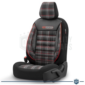 FUNDAS ASIENTOS para SUZUKI Swift COMPLETOS, OtoM GTI Sports en Cuero Pu y Tela a Cuadros Rojos | Certificados TÜV