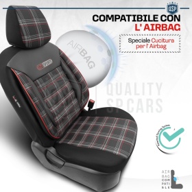 FUNDAS ASIENTOS para SUZUKI Swift COMPLETOS, OtoM GTI Sports en Cuero Pu y Tela a Cuadros Rojos | Certificados TÜV