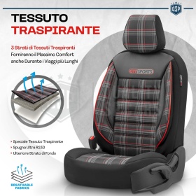 FUNDAS ASIENTOS para SUZUKI Swift COMPLETOS, OtoM GTI Sports en Cuero Pu y Tela a Cuadros Rojos | Certificados TÜV