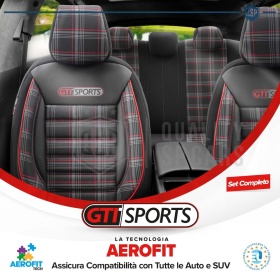 FUNDAS ASIENTOS para SUZUKI Swift COMPLETOS, OtoM GTI Sports en Cuero Pu y Tela a Cuadros Rojos | Certificados TÜV