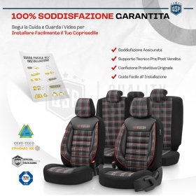 FUNDAS ASIENTOS para SUZUKI Swift COMPLETOS, OtoM GTI Sports en Cuero Pu y Tela a Cuadros Rojos | Certificados TÜV
