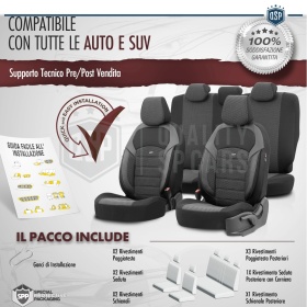 FUNDAS DE ASIENTO para Suzuki Swift, COMPLETO Delantero + Trasero en Tejido y Cuero PU | Certificados TÜV