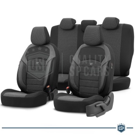 FUNDAS DE ASIENTO para Ssangyong Musso, COMPLETO Delantero + Trasero en Tejido y Cuero PU | Certificados TÜV