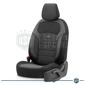 FUNDAS DE ASIENTO para Ssangyong Musso, COMPLETO Delantero + Trasero en Tejido y Cuero PU | Certificados TÜV