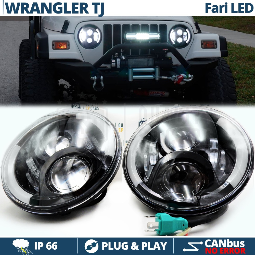 2 FARI LED 7'' Per JEEP WRANGLER TJ 6500K Bianco Puro | Angel Eyes DRL, Posizione, Frecce, Anabb, Abba 2 FARI LED 7'' Per JEEP WRANGLER TJ 6500K Bianco Puro | Angel Eyes DRL, Posizione, Frecce, Anabb, Abba