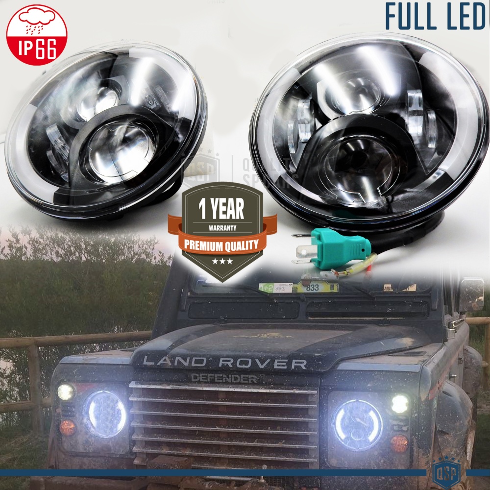 X2 Faros Delanteros LED 7" Pulgadas, 6500K para LAND ROVER DEFENDER Luces de Estacionamiento - Luces de Cruce - Luces de Carretera - Angel Eyes - Intermitente X2 Faros Delanteros LED 7" Pulgadas, 6500K para LAND ROVER DEFENDER Luces de Estacionamiento - Luces de Cruce - Luces de Carretera - Angel Eyes - Intermitente