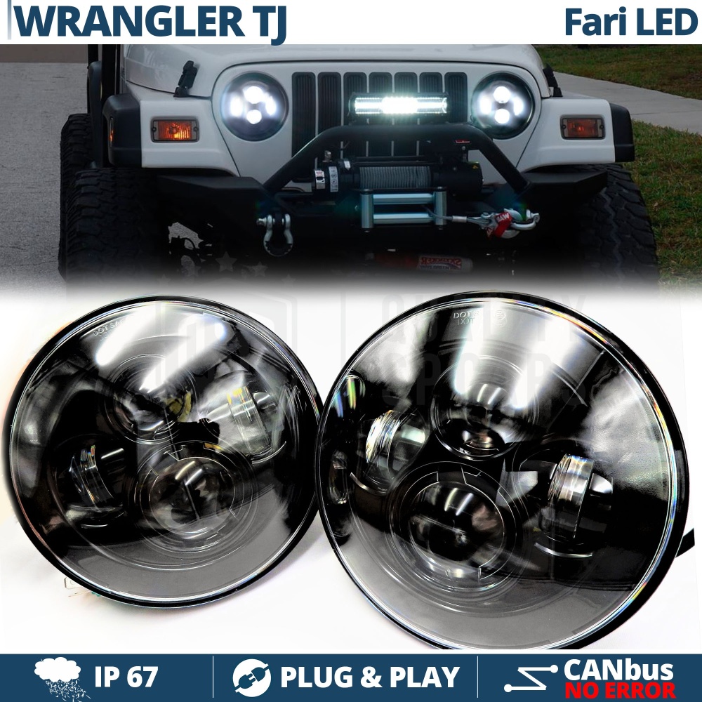 2 Full LED 7" Inches Headlights 6500K for JEEP WRANGLER TJ 6500K Ice White | Parking Lights + Low + High Beam 2 Full LED 7" Inches Headlights 6500K for JEEP WRANGLER TJ 6500K Ice White | Parking Lights + Low + High Beam