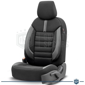 FUNDAS DE ASIENTO para Suzuki Swift en CUERO PU y Tejido | COMPLETO Delantero + Trasero | Certificados TÜV