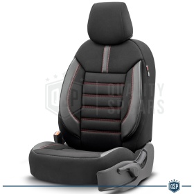FUNDAS DE ASIENTO para Isuzu D-Max en CUERO PU, Tejido, Costuras ROJAS | COMPLETO Delantero + Trasero | Certificados TÜV