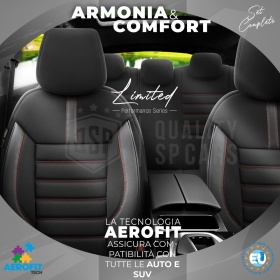 FUNDAS DE ASIENTO para Range Rover Evoque en CUERO PU, Tejido, Costuras ROJAS | COMPLETO Delantero + Trasero | Certificados TÜV