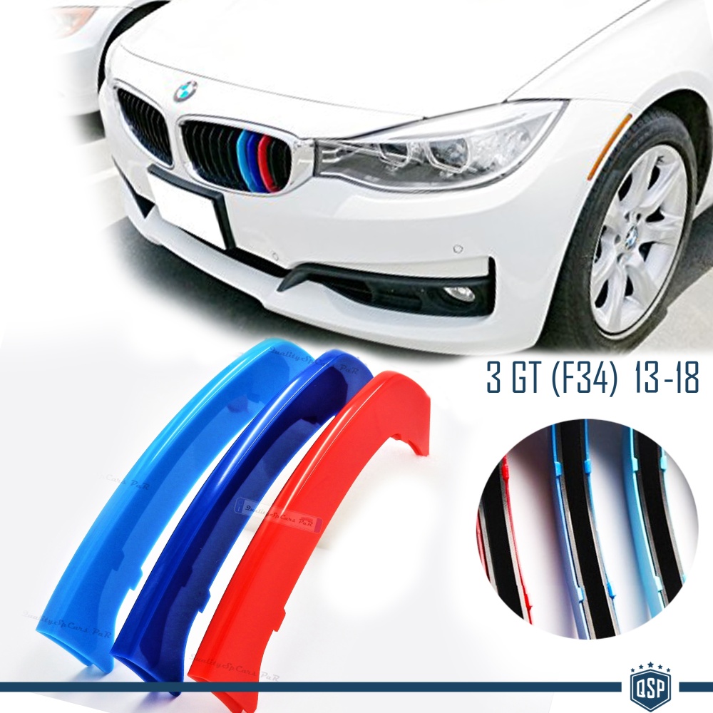 3x Grille COVER STRIPES in Colors M Sport for BMW 3 Series GT F34 with 11 vertical grills