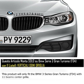 3x Grille COVER STRIPES in Colors M Sport for BMW 3 Series GT F34 with 11 vertical grills