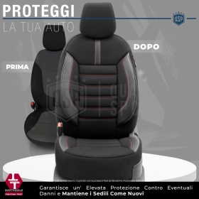FUNDAS DE ASIENTO para Ssangyong Rexton en CUERO PU, Tejido, Costuras ROJAS | COMPLETO Delantero + Trasero | Certificados TÜV