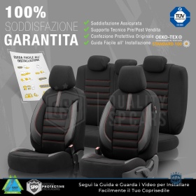 FUNDAS DE ASIENTO para Ssangyong Rexton en CUERO PU, Tejido, Costuras ROJAS | COMPLETO Delantero + Trasero | Certificados TÜV