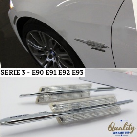 X2 Intermitentes de LED Para BMW Serie 3 E90 E91 E92 E93, 100% CANBUS Plug & Play Lente BLANCA Raya CROMADA