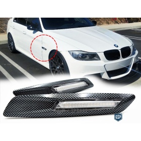 2 Blinkern-LED für BMW 3er E90 E91 E92 E93, 100% CANBUS ABS-Gehäuse Kohlenstoff + Rauchglas Weiß
