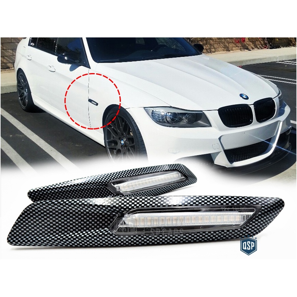 2 Blinkern-LED für BMW 3er E90 E91 E92 E93, 100% CANBUS ABS-Gehäuse Kohlenstoff + Rauchglas Weiß