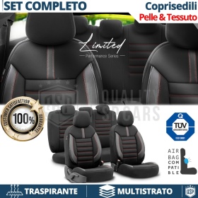 FUNDAS DE ASIENTO para Ssangyong Musso en CUERO PU, Tejido, Costuras ROJAS | COMPLETO Delantero + Trasero | Certificados TÜV